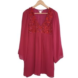 Gold Hawk Sequin 100% Silk Babydoll Mini Dress